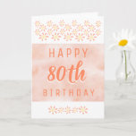 Cartão Daisy Flower Floral Watercolor 80th Birthday<br><div class="desc">Simple Daisy Flower Floral Watercolor 80th Birthday Card. 80th birthday card for her with a simple hand-drawn flower pattern and orange watercolor background. The flowers are pink and yellow. Add your message inside the card or erase it.</div>