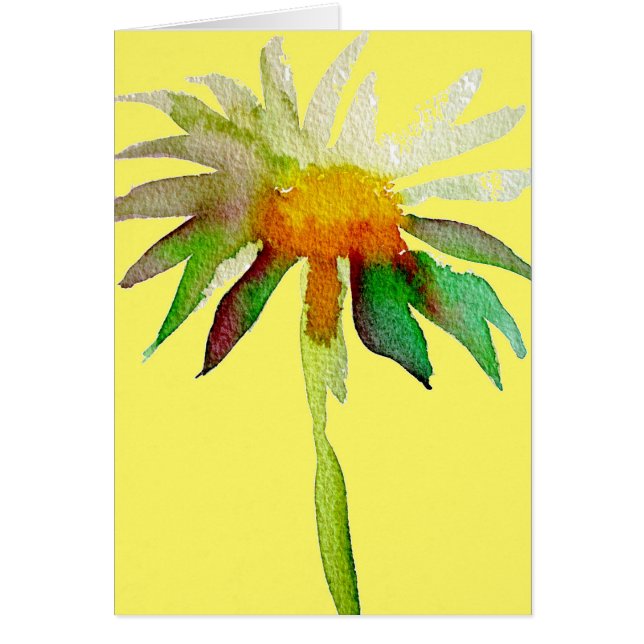 Cartão Daisy moderna art flower on yellow (Frente)