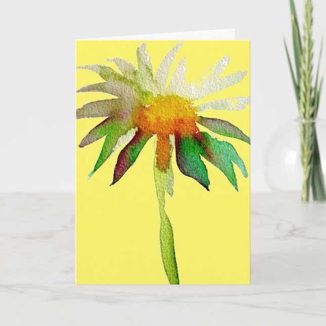 Cartão Daisy moderna art flower on yellow Happy Birthday (Frente)