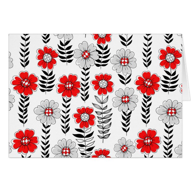 Cartão Daisy rabiscos em vermelho e preto (Frente Horizontal)