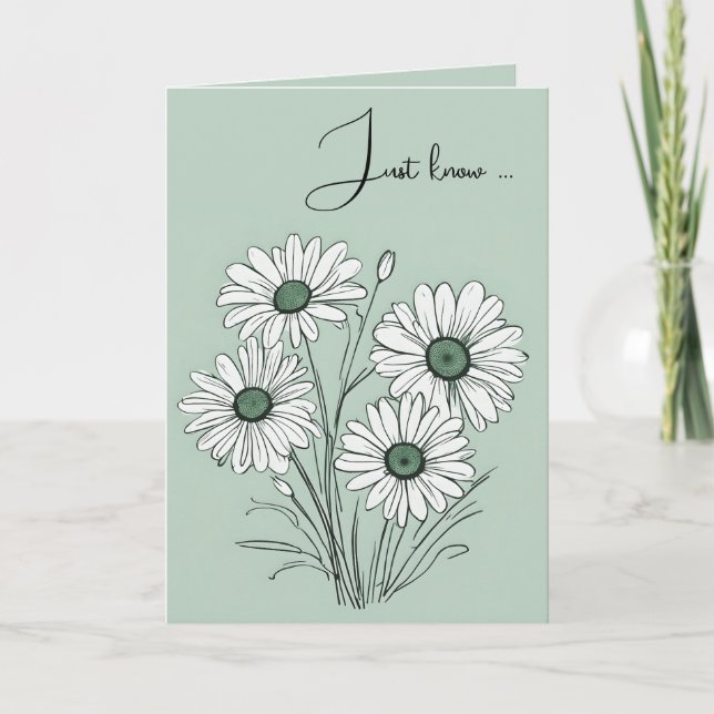 Cartão Daisy Sketch sobre o seu pensamento verde (Frente)