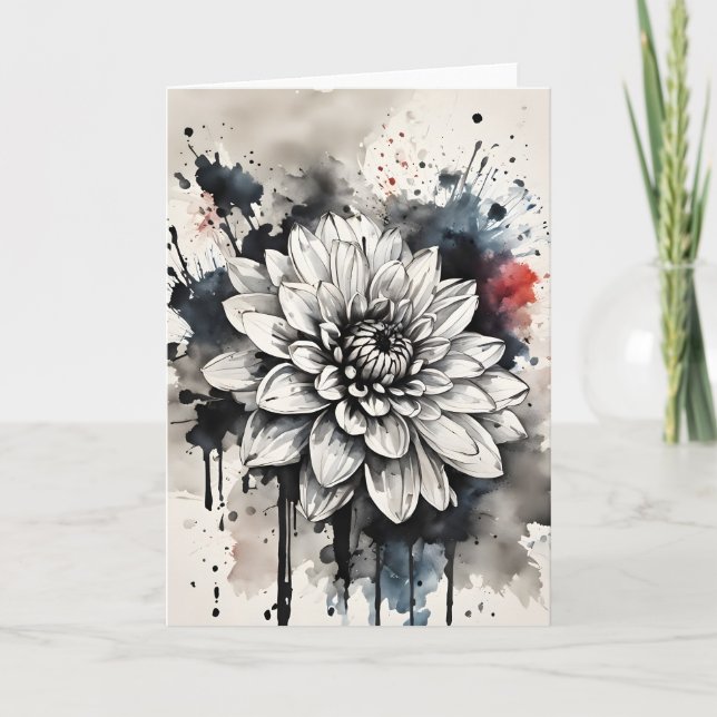 Cartão Dália - Flores de aquarela (Frente)