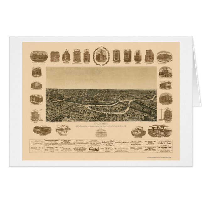 Cartão Dallas, mapa panorâmico de TX - 1892 (Frente Horizontal)
