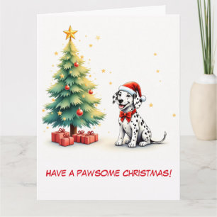 Cartão Dalmação e Árvore de Natal Ilustradas