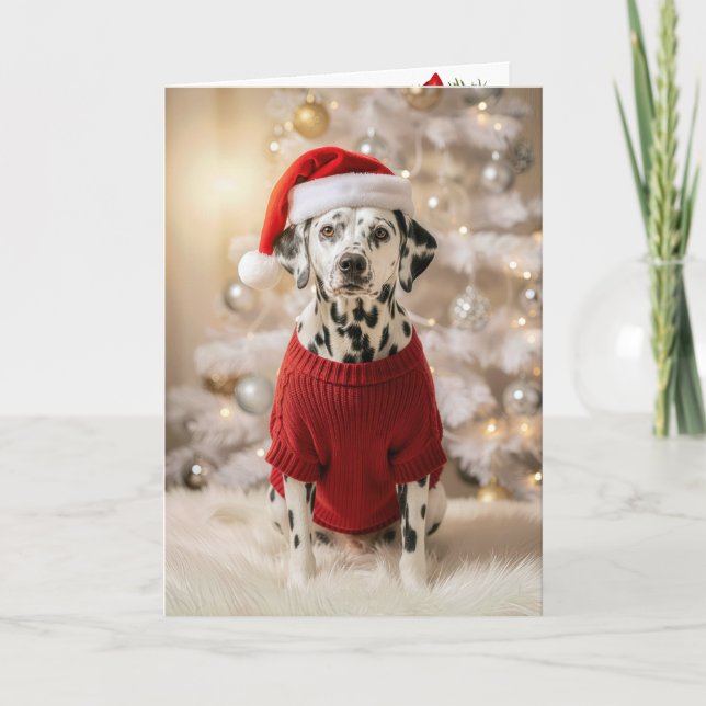 Cartão Dalmatian Dog Wearing a Red Christmas Sweater (Frente)