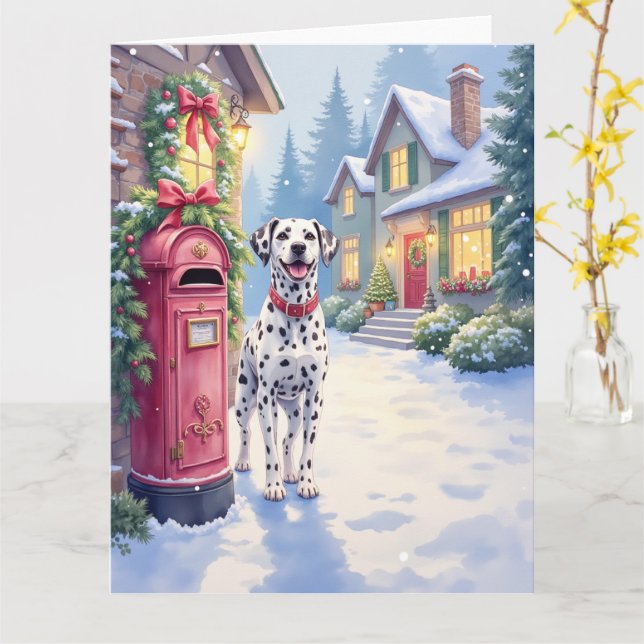 Cartão Dalmatian Festive Mailbox Christmas Art (Flor Amarela)