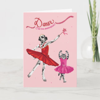 Cartão Dalmatien et chat en tutu dansant aniversaire