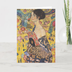 Cartão Dama Art Nouveau Vintage com pintura de leque
