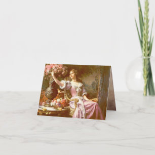 Cartão Dama em cor rosa, placa de nota floral elegante