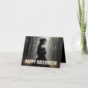 Cartão Dama Mística na Floresta Sombria de Halloween