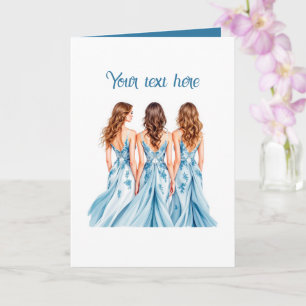 Cartão Damas de honra azul elegante personalizável