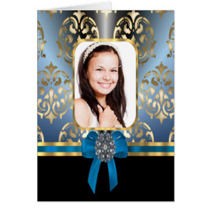 Cartão Damasco azul e ouro