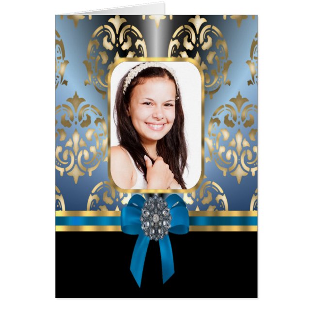 Cartão Damasco azul e ouro (Frente)