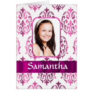 Cartão Damasco branco e rosa