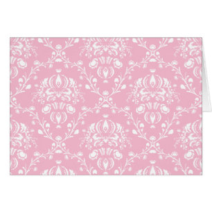 Cartão Damasco cor-de-rosa e branco