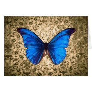 Cartão Damasco de borboleta azul Monarca