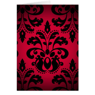 Cartão Damasco gótico preto e vermelho do vintage do