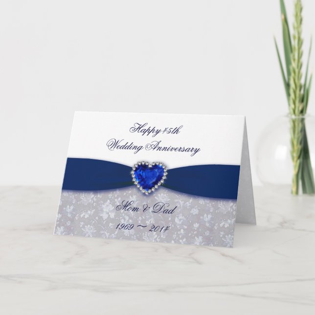 Cartão Damask 45ª Carta de Saudação de Aniversário de Cas (Frente)