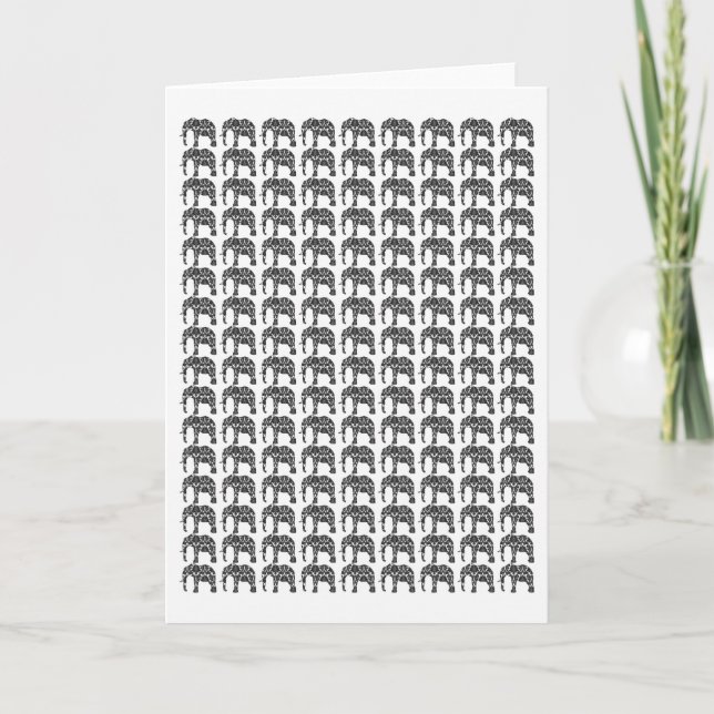 Cartão Damask Elephant Pattern Note Card (Frente)