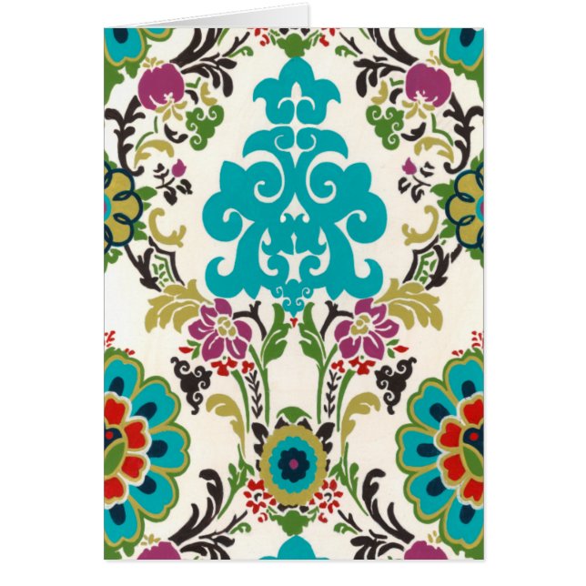 Cartão Damask Floral Patternos Plum Turquoise (Frente)