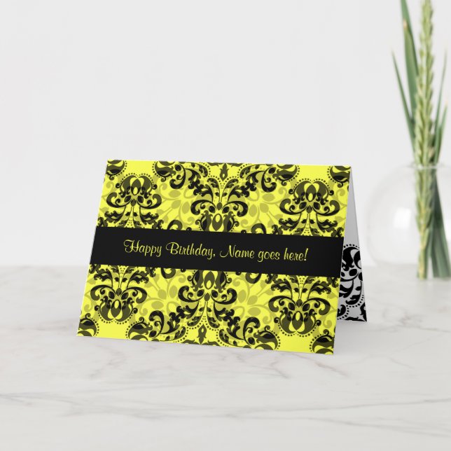 Cartão Damask pattern birthday (Frente)