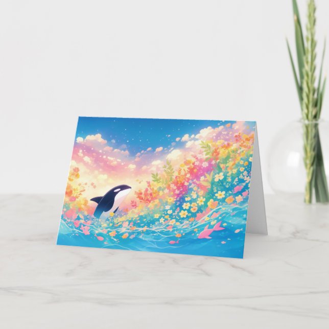 Cartão Dança da Orca em Águas Luminosas (Frente)