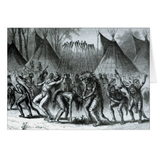 Cartão Dança do escalpe 'dos esboços do indiano Warfare
