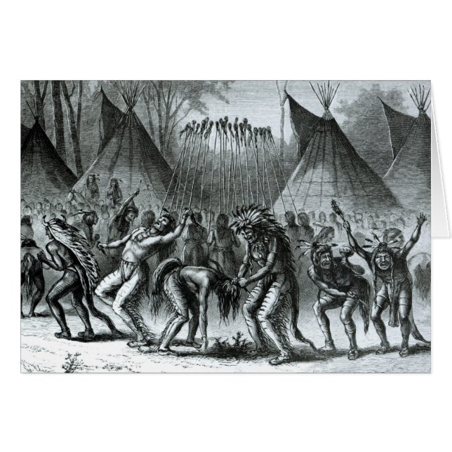 Cartão Dança do escalpe 'dos esboços do indiano Warfare (Frente Horizontal)