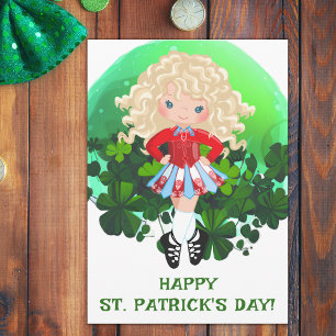 Cartão Dança Irlandesa Dia de São Patrício Verde Trevos