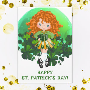 Cartão Dança Irlandesa Dia de São Patrício Verde Trevos