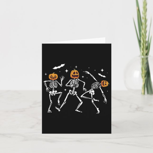 Cartão Dançando Skeleton Pumpkin Halloween (Frente)