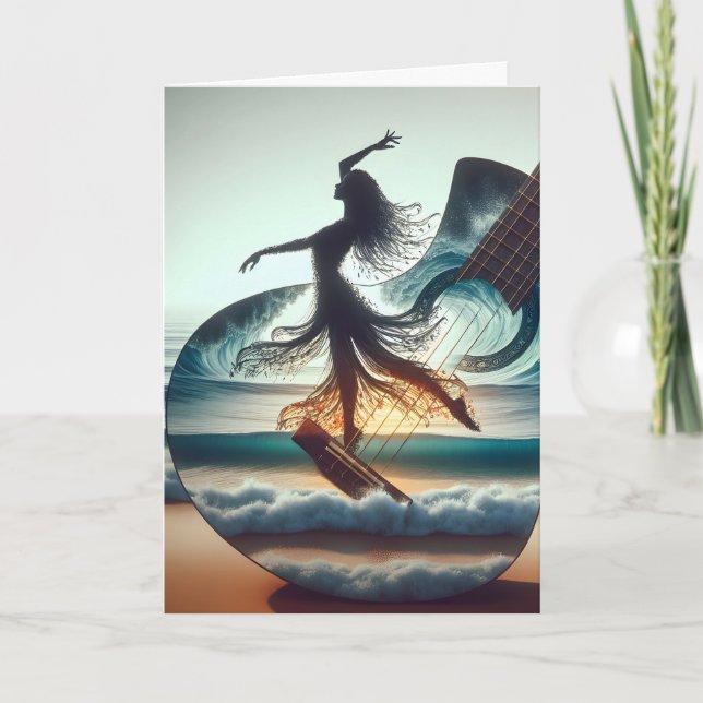 Cartão Dançarina De Aniversário Na Onda De Violão (Frente)