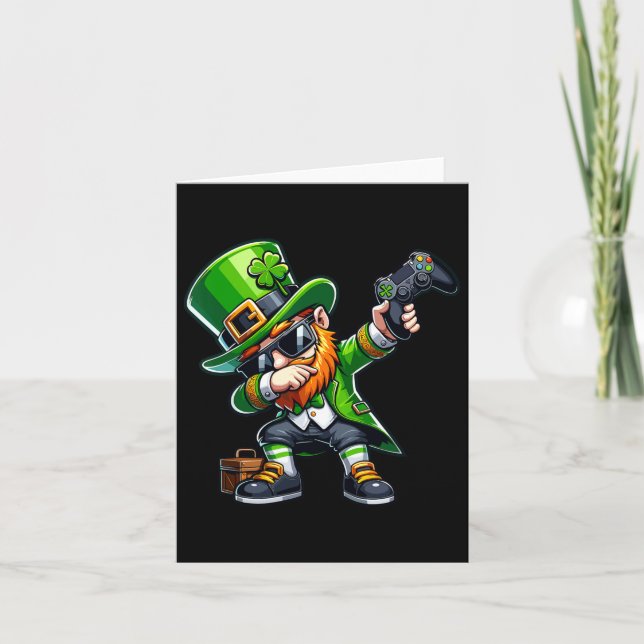 Cartão Dançarino Gamer Leprechaun Dança Dab St Pattys St  (Frente)