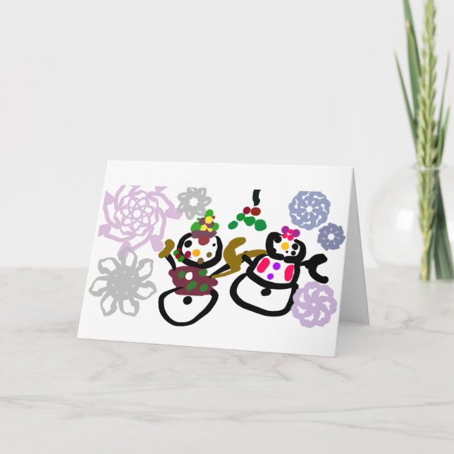 Cartão Dance Snowman and Snowwoman (Frente)