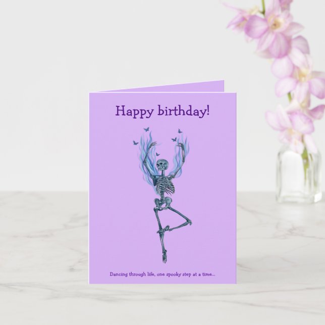 Cartão Dancing Blue Skeleton Humorous Happy Birthday (Orquídea)