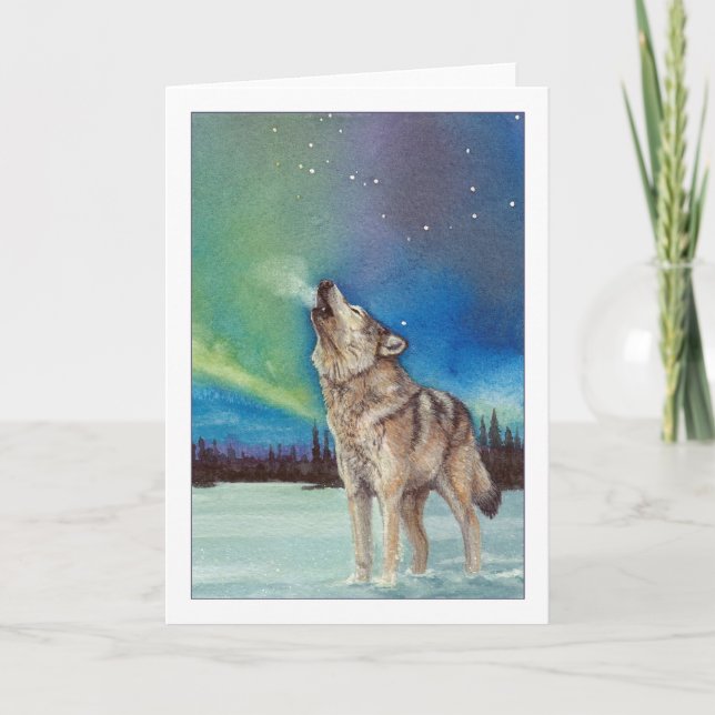 Cartão Dancing Lights howling wolf greeting card (Frente)