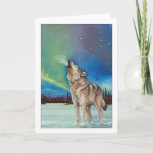 Cartão Dancing Lights howling wolf greeting card