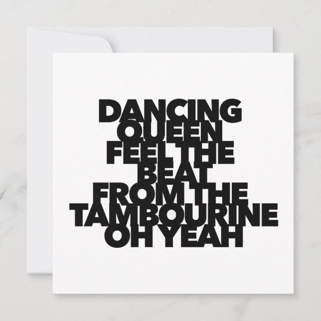 Cartão DANCING QUEEN SENTE A MELHOR canção pop TAMBOURINE (Frente)
