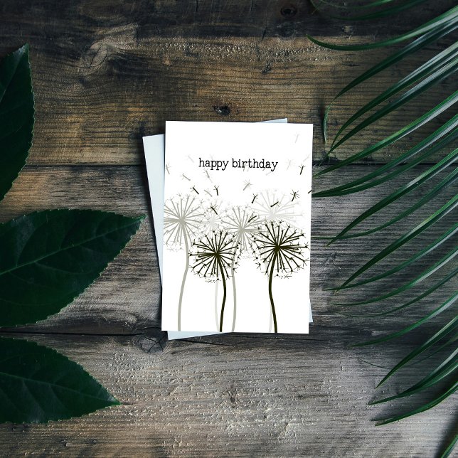 Cartão Dandelion Birthday Card (Unique Birthday Cards: Geometric and Flat Art styles featuring florals, animals, and modern designs.)