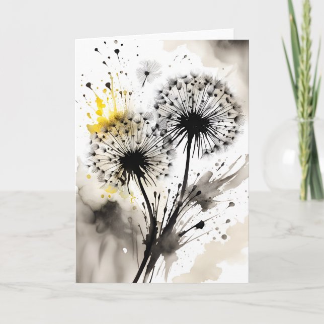 Cartão Dandelion - Flores aquarela (Frente)