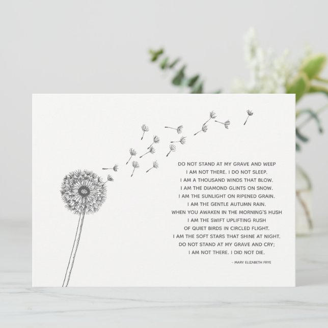 Cartão Dandelion Simpatia por Perdas Condolências Flat (Em pé/Frente)