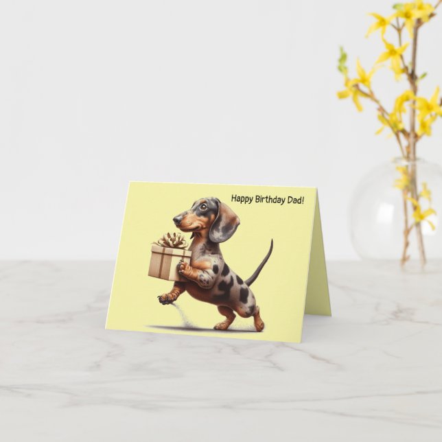 Cartão Dapple Dachshund Birthday (Flor Amarela)
