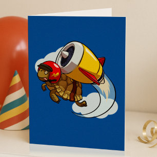Cartão Daredevil Voando Tortoise com um cartoon Jet Pack