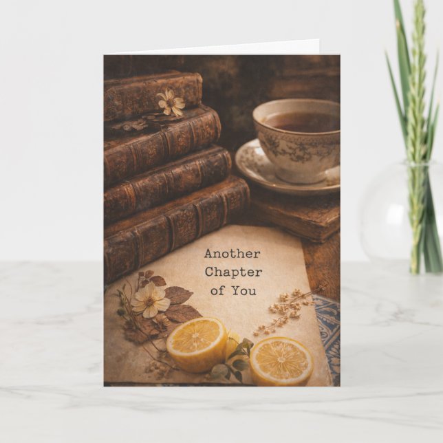 Cartão Dark Academia Vintage Library Books Birthday Card (Frente)