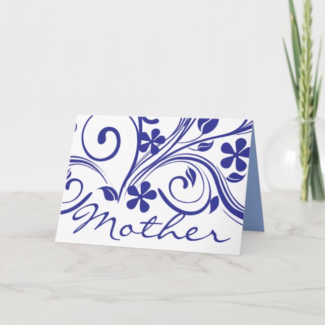Cartão Dark Blue Flowers Swirls Mother's Day (Frente)