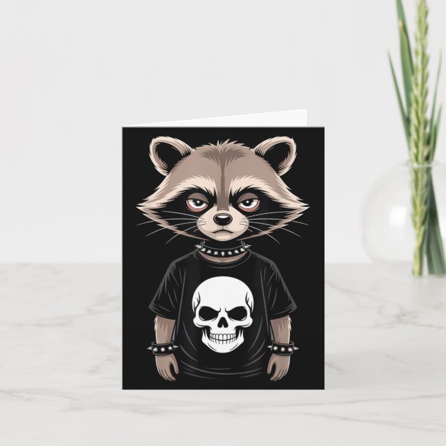 Cartão Dark Emo Raccoon With Skull Punk Style Alternative (Frente)