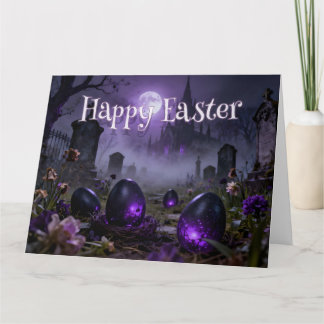 Cartão Dark Gothic Easter Scene with Glowing Eggs