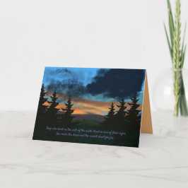 Cartão Dark Woods Sunset mountains grass pine trees