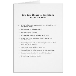 Cartão das coisas da parte superior dez