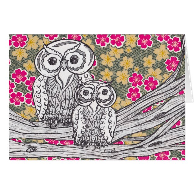 Cartão das corujas 12 do papel chinês (Frente Horizontal)